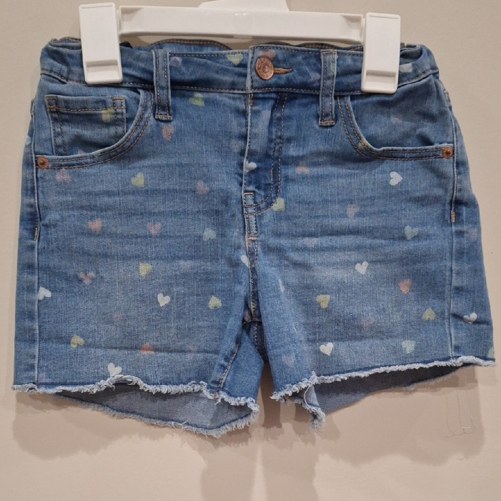 Girls Size 10/12 Cat & Jack Blue Denim Shorts with Heart Pattern